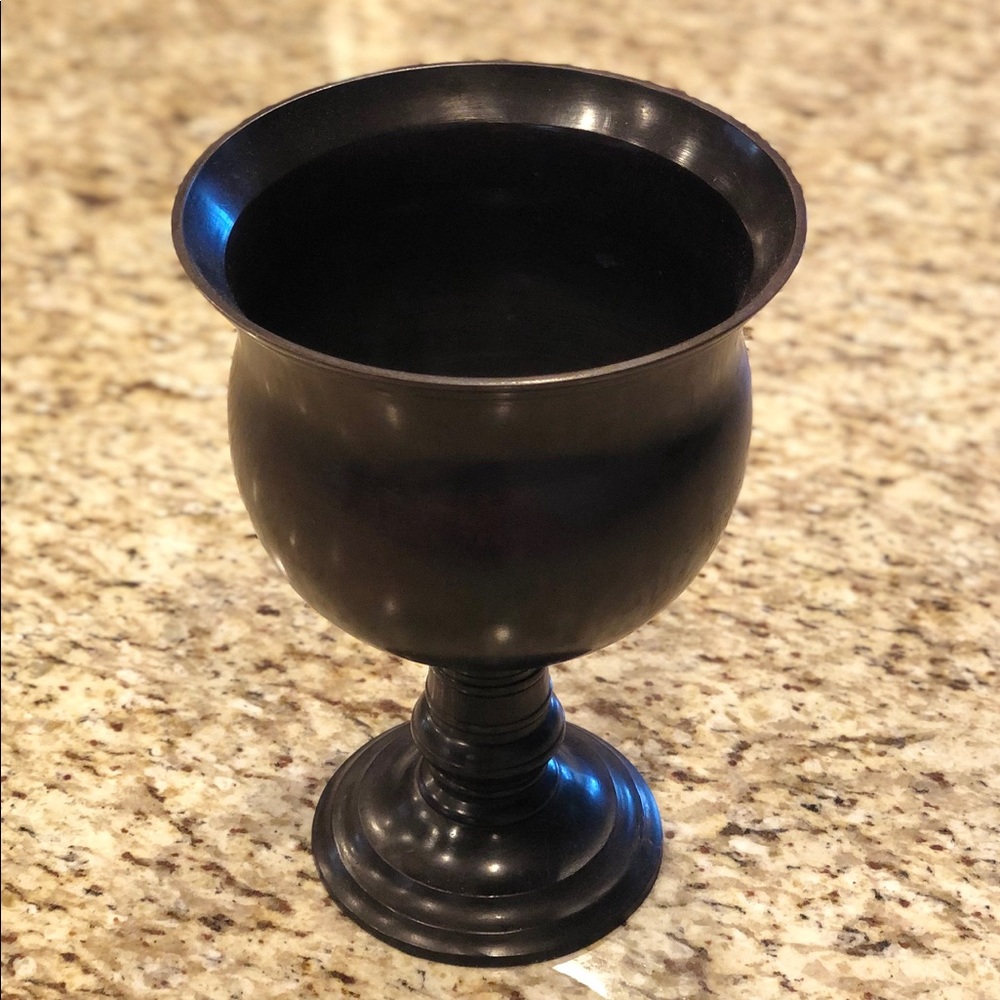 Pottery Barn brown metal vase with felt bottom